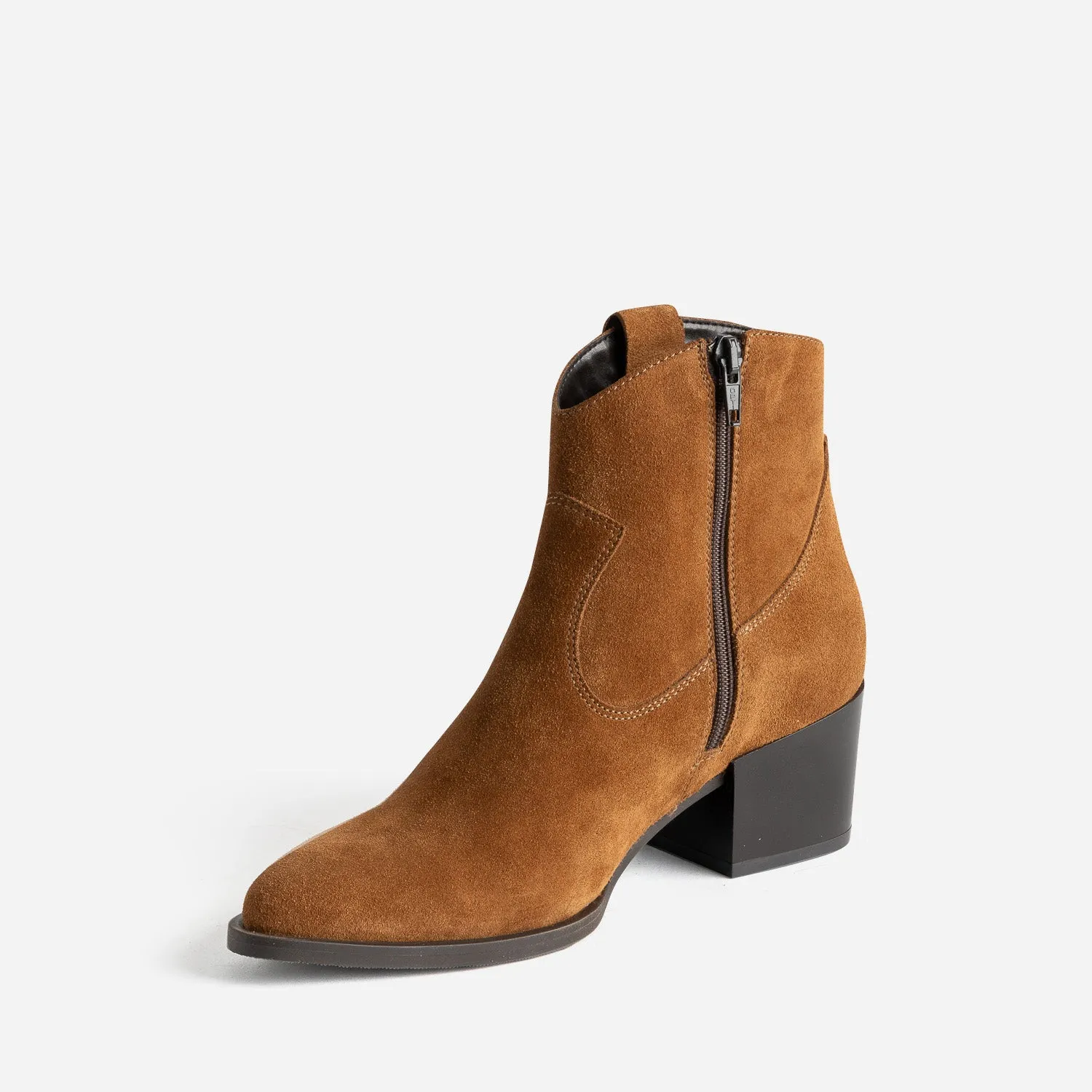 Boots Western TEXTO cognac cuir velours - Boots / bottines Femme | ERAM