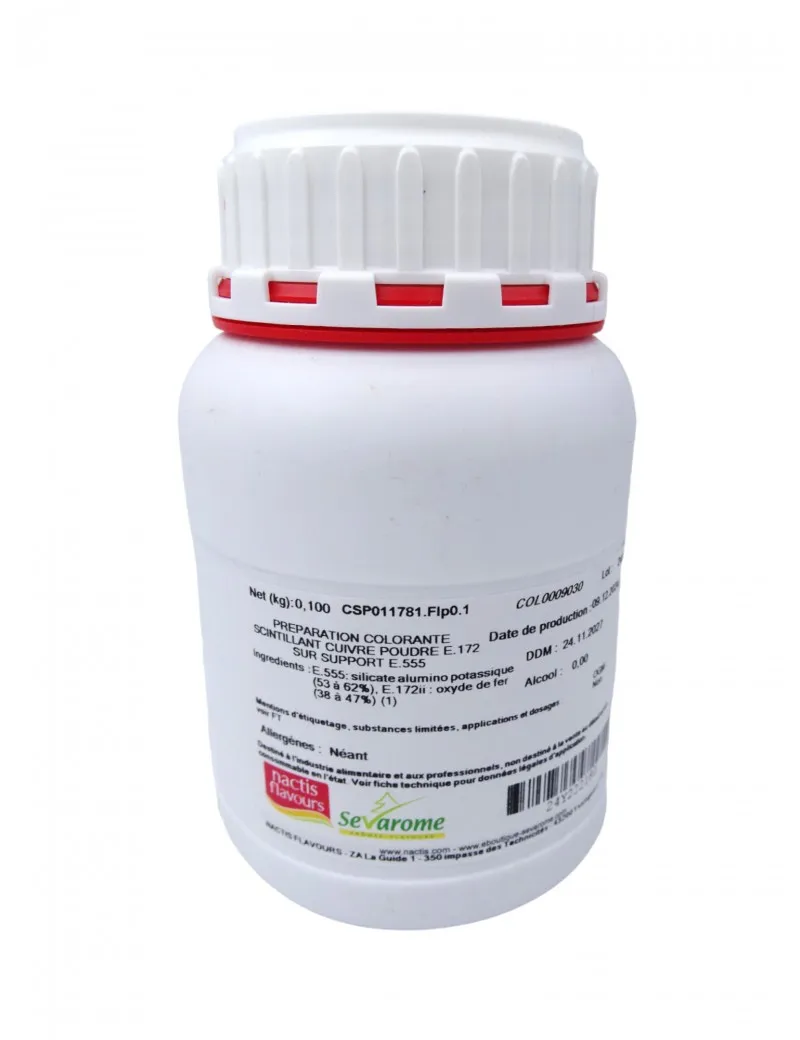 Colorant alimentaire scintillant cuivre poudre liposoluble professionnel 9030 - Couleur Cuivre - Poids 100 g - Pâtisserie 