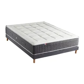 Ensemble Matelas Ressort 7 Zones KISTO + Mémoire De Forme + Sommier Bleu Denim LEO Fabriqué En France | 3 Suisses